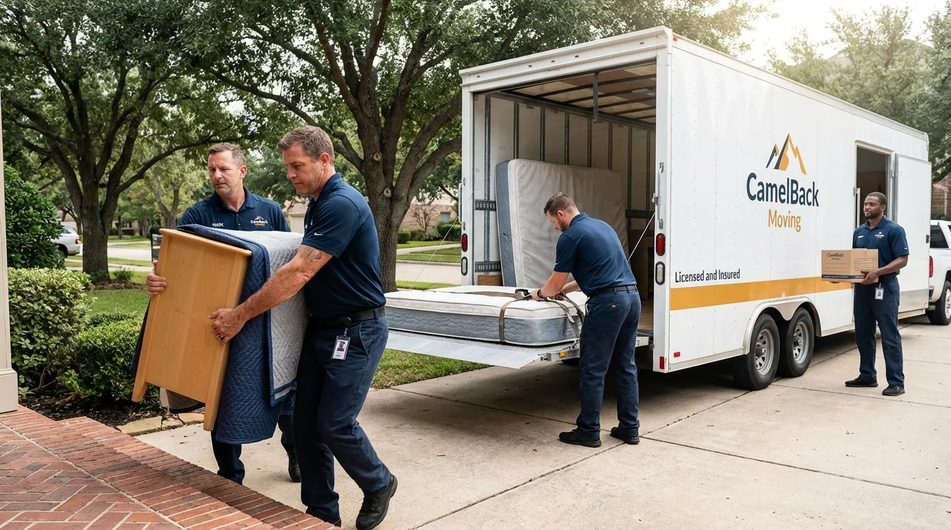 Crew loading residential truck for cross-state move from Eagle River, WI